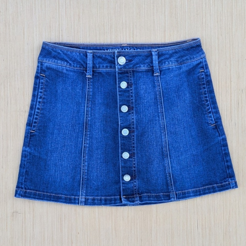 American Eagle‎ Skirt Mini Stretch Button Front Blue Denim Women's 6